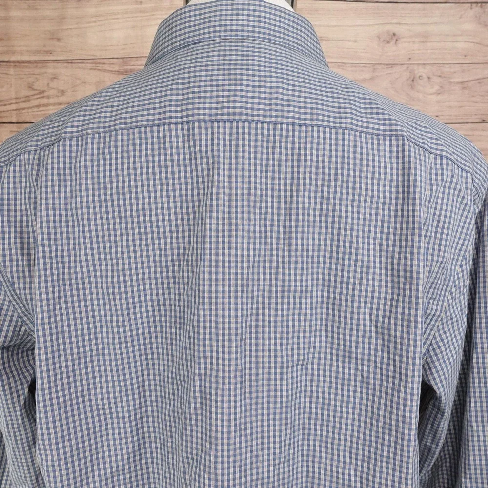 Jos. A. Bank Shirt Mens XL Blue Check Long Sleeve Button-Up Tailored Fit Cotton